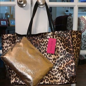 Betsy Johnson Metallic Leopard Tote Bag Gold Black